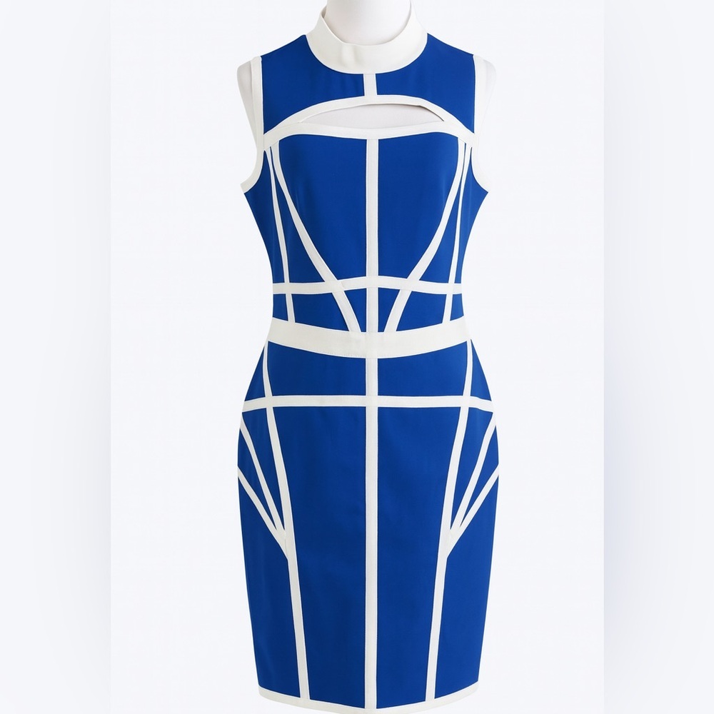 Royal Blue Sculpted Bodycon Dress with Peekaboo Neckline | Size 18/20